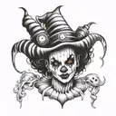 Gothic clown woman from the front with expansions in her ears tattoo design idea