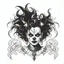 Gothic clown woman from the front with expansions in her ears tattoo design idea