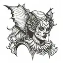 Gothic clown woman from the front with expansions in her ears tattoo design idea