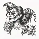 Gothic clown woman from the front with expansions in her ears tattoo design idea