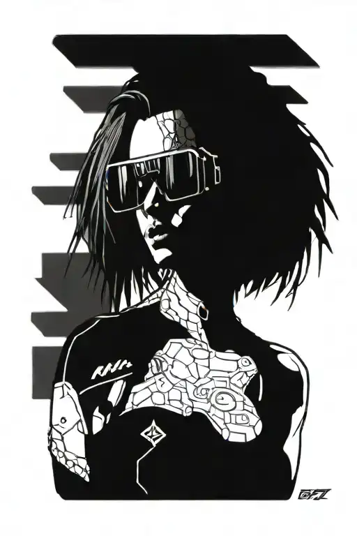girl cyberpunk 2077 tattoo design idea