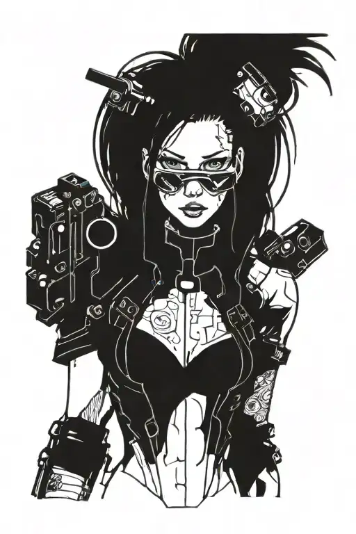 girl cyberpunk 2077 tattoo design idea
