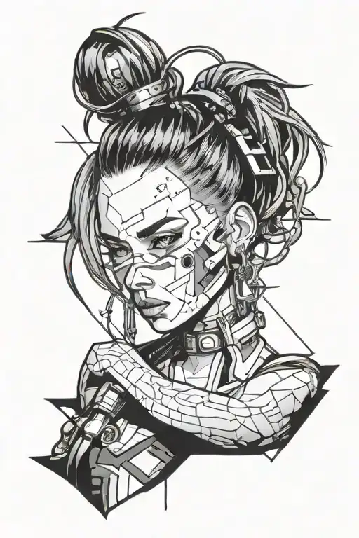 girl cyberpunk 2077 tattoo design idea