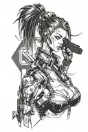 girl cyberpunk 2077 tattoo design idea
