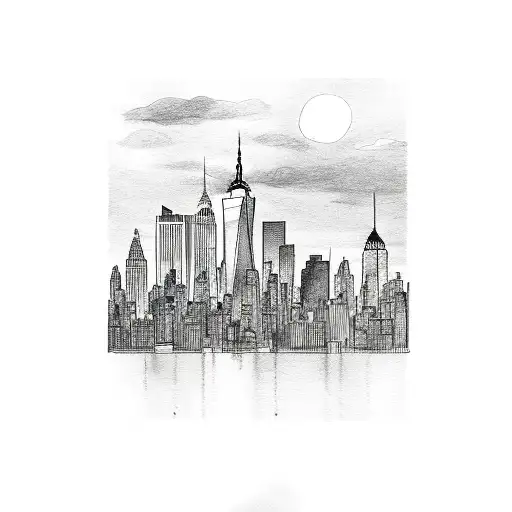 new york skyline portrait tattoo design idea
