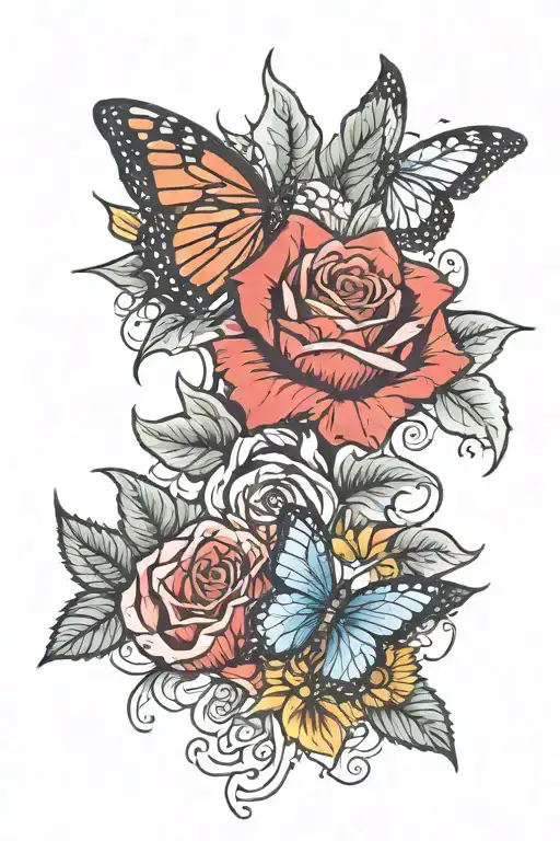rose, sunflower, cardinal, butterfly   tattoo design idea