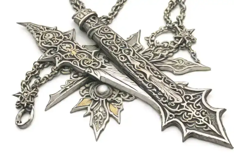 Bowie knife with eagle eyes on blade and attached to a cross necklace  tattoo design idea