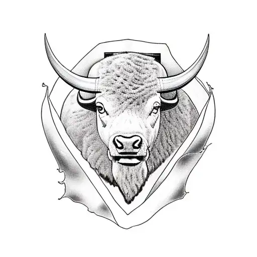  buffalo face containing the following elements. - Family tree - Salmon - Lord of Miracles - 2 letters A - Soccer balls  tattoo design idea