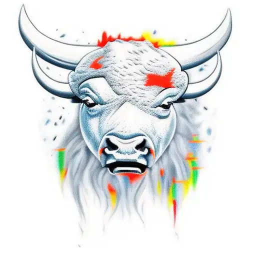  buffalo face containing the following elements. - Family tree - Salmon - Lord of Miracles - 2 letters A - Soccer balls  tattoo design idea