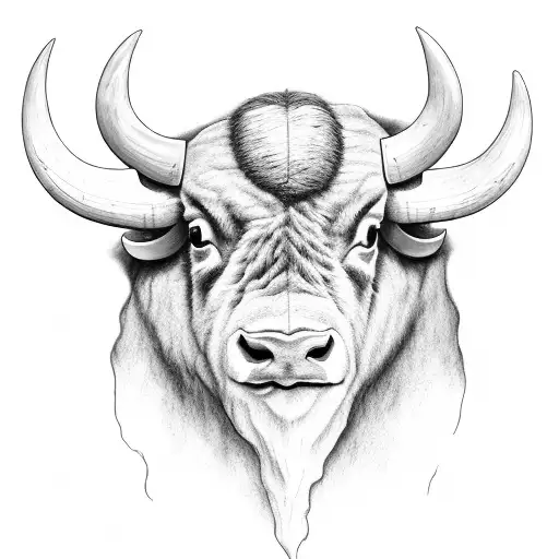 rostro de un Buffalo que dentro contenga dos pelotas de fútbol, un salmón. símbolo de paz, hongos alucinógenos,  cruz  tattoo design idea