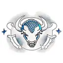  buffalo face containing the following elements. - Family tree - Salmon - Lord of Miracles - 2 letters A - Soccer balls  tattoo design idea