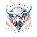  buffalo face containing the following elements. - Family tree - Salmon - Lord of Miracles - 2 letters A - Soccer balls  tattoo design idea