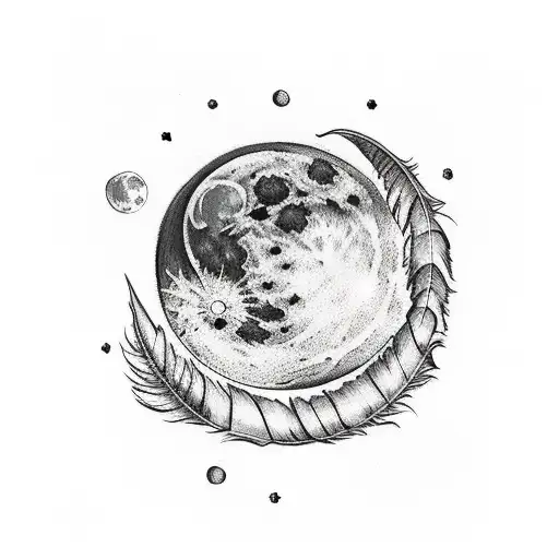 Moon and Feathers Spine Tattoo tattoo design idea