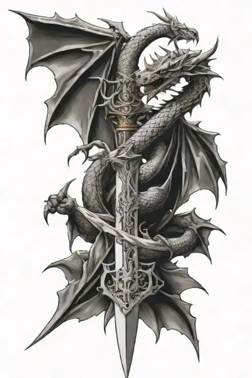 dragon and sword wrapped tattoo design idea