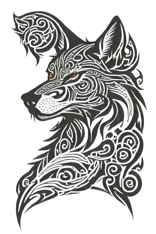 tribal wolf with the Roman number 3 tattoo design idea