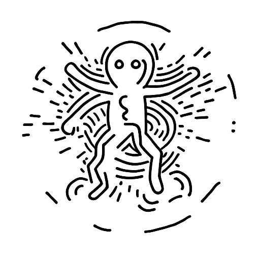 front flip into a pool in keith haring style tattoo design idea