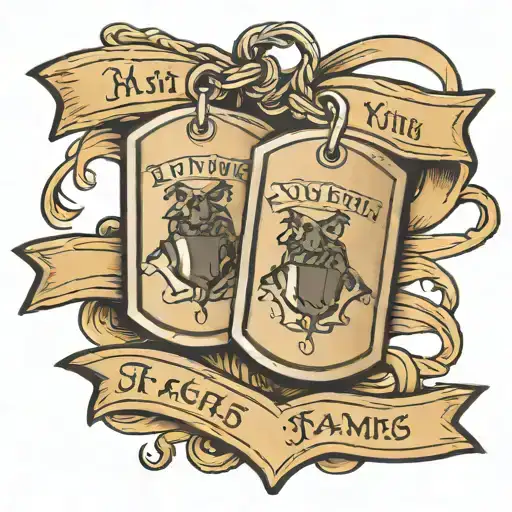kids names on a scroll military dog tags hanging tattoo design idea