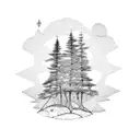 pine tree in a floating island tattoo design idea