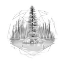 pine tree in a floating island tattoo design idea