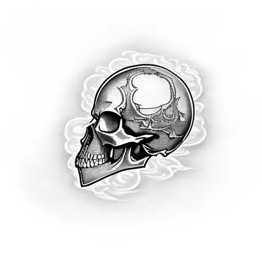 A skull wearing a motorcycle helmet surrounded by flames tattoo design idea
