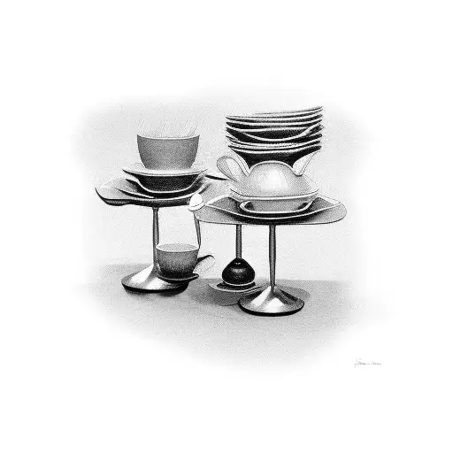 table two chairs food shepherds staff  tattoo design idea