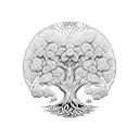 tree of life where the roots and half the trunk are Celtic  the rest of the trunk and branches are in line and dot style tattoo design idea