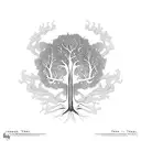 tree of life where the roots and half the trunk are Celtic  the rest of the trunk and branches are in line and dot style tattoo design idea