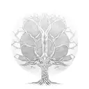 tree of life where the roots and half the trunk are Celtic  the rest of the trunk and branches are in line and dot style tattoo design idea
