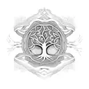 tree of life where the roots and half the trunk are Celtic  the rest of the trunk and branches are in line and dot style tattoo design idea