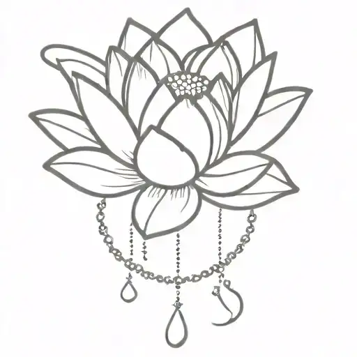 line art lotus flower with chain links wrapped tattoo design idea