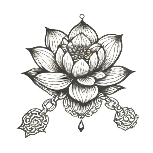 minimal lotus flower with chain links tattoo design idea