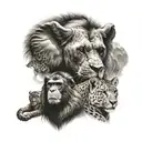 elephant cheetah chimpanzee and lion tattoo design idea