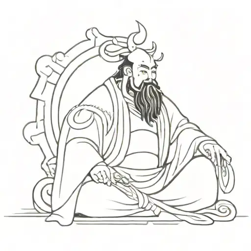chinese god of engineering erlang shen tattoo design idea