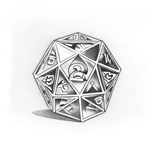 d20 with apple and mushroom tattoo design idea