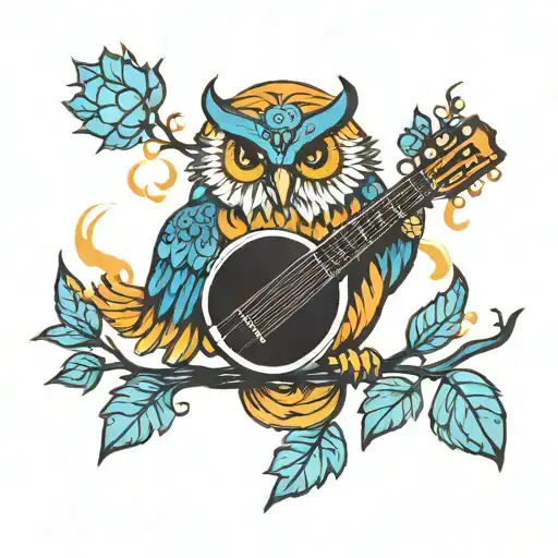 mandolin upright fire and ice owl  tattoo design idea