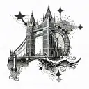 london theme with sparkles and stippling  tattoo design idea