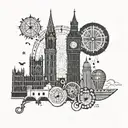 london theme with sparkles and stippling  tattoo design idea