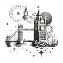 london theme with sparkles and stippling  tattoo design idea
