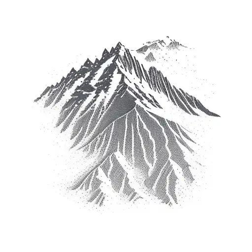A majestic mountain landscape of New Zealand with a silhouette of Dimebag Darrell shredding on a guitar tattoo design idea
