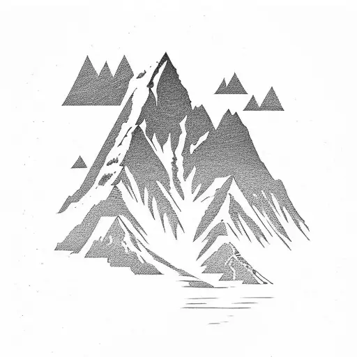 A majestic mountain landscape of New Zealand with a silhouette of Dimebag Darrell shredding on a guitar tattoo design idea