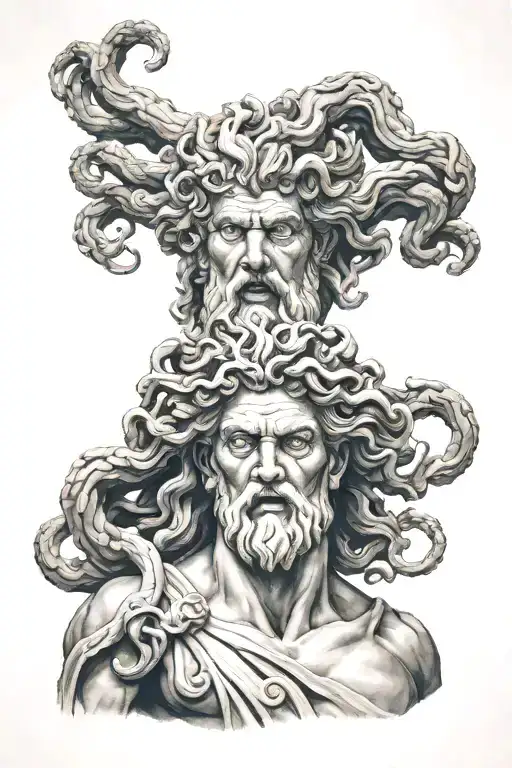 zeus and medusa head tattoo design idea