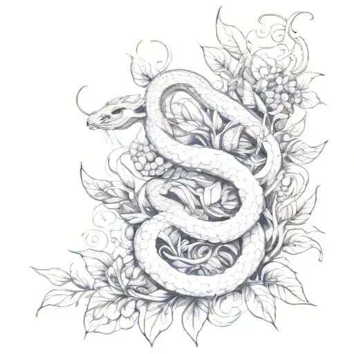 a full sleeve snakes and plants tattoo design idea