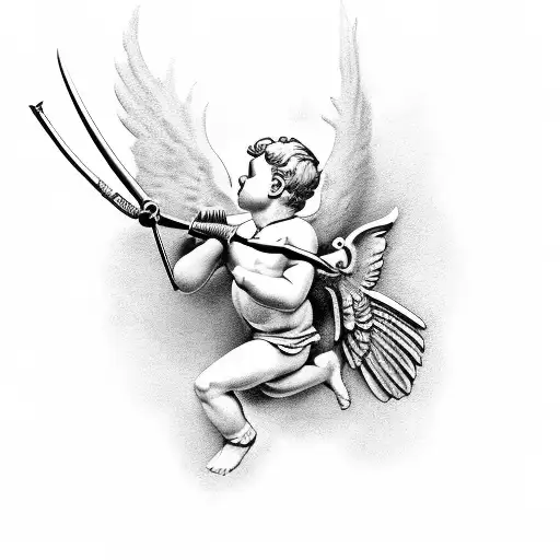 cupid with balclava and assault rifle tattoo design idea