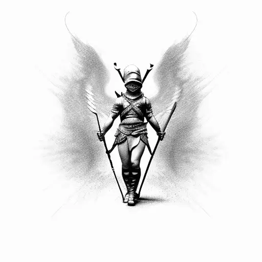cupid with balaclava and assault rifle tattoo design idea