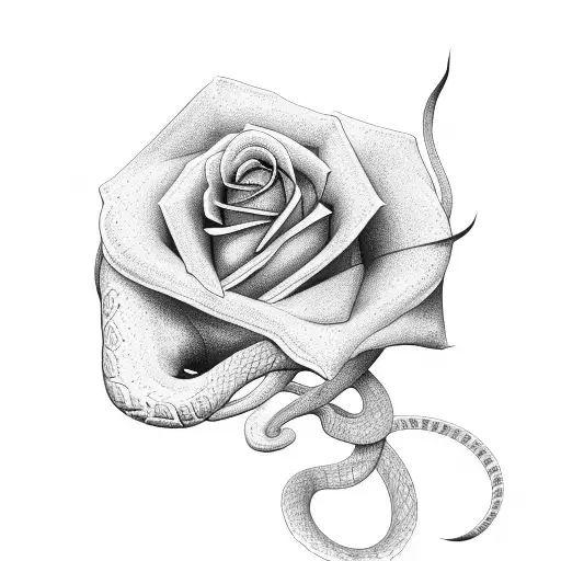 snake with rose tattoo design idea