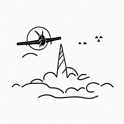 silueta isla de la palma con un avión  tattoo design idea