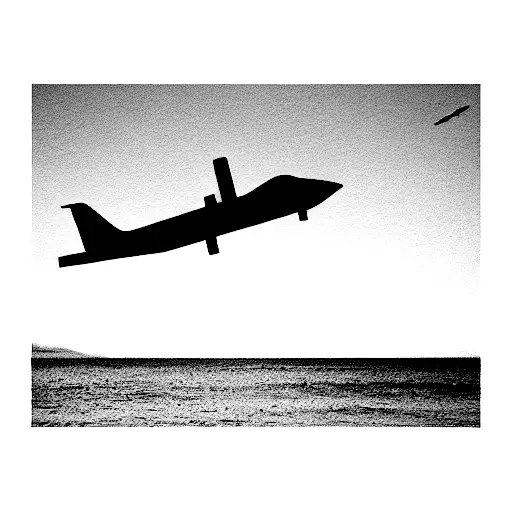 silueta isla de la palma con un avión  tattoo design idea