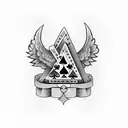 Two playing cards overlapping each other, one with clubs and the other with spades, then a hart with wings and a sword i tattoo design idea