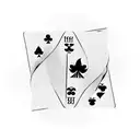 Two playing cards overlapping each other, one with clubs and the other with spades, then a hart with wings and a sword i tattoo design idea