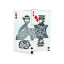 Two playing cards overlapping each other, one with clubs and the other with spades, then a hart with wings and a sword i tattoo design idea